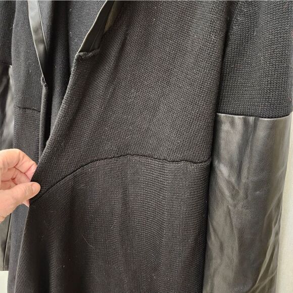 Moon Collection- Black‎ Faux Leather Trim Long Hoodie Jacket md - Picture 8 of 10